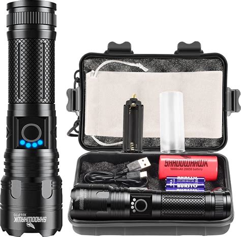 Shadowhawk flashlight scam 2 LEDs, Rechargeable Powerful Torch Long Throw Up to 1350 Meters, with OLED Display and Built-in Cooling Tools Rechargeable Flashlights 900000 High Lumens, High Power Led Flashlight, XHP70